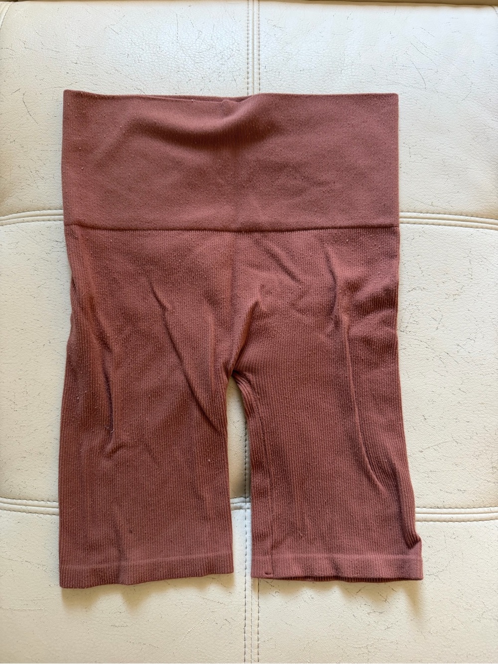 Ribbed High-Waist Bike Shorts - Rust coral Brown